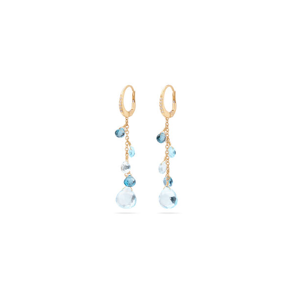Paradise Yellow Gold and Blue Topaz and Diamond Drop Earrings